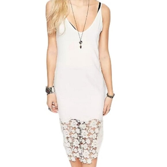 Free People True Slinky Lace Body Con Midi Dress slip dress in Ivory Size small - Picture 3 of 7